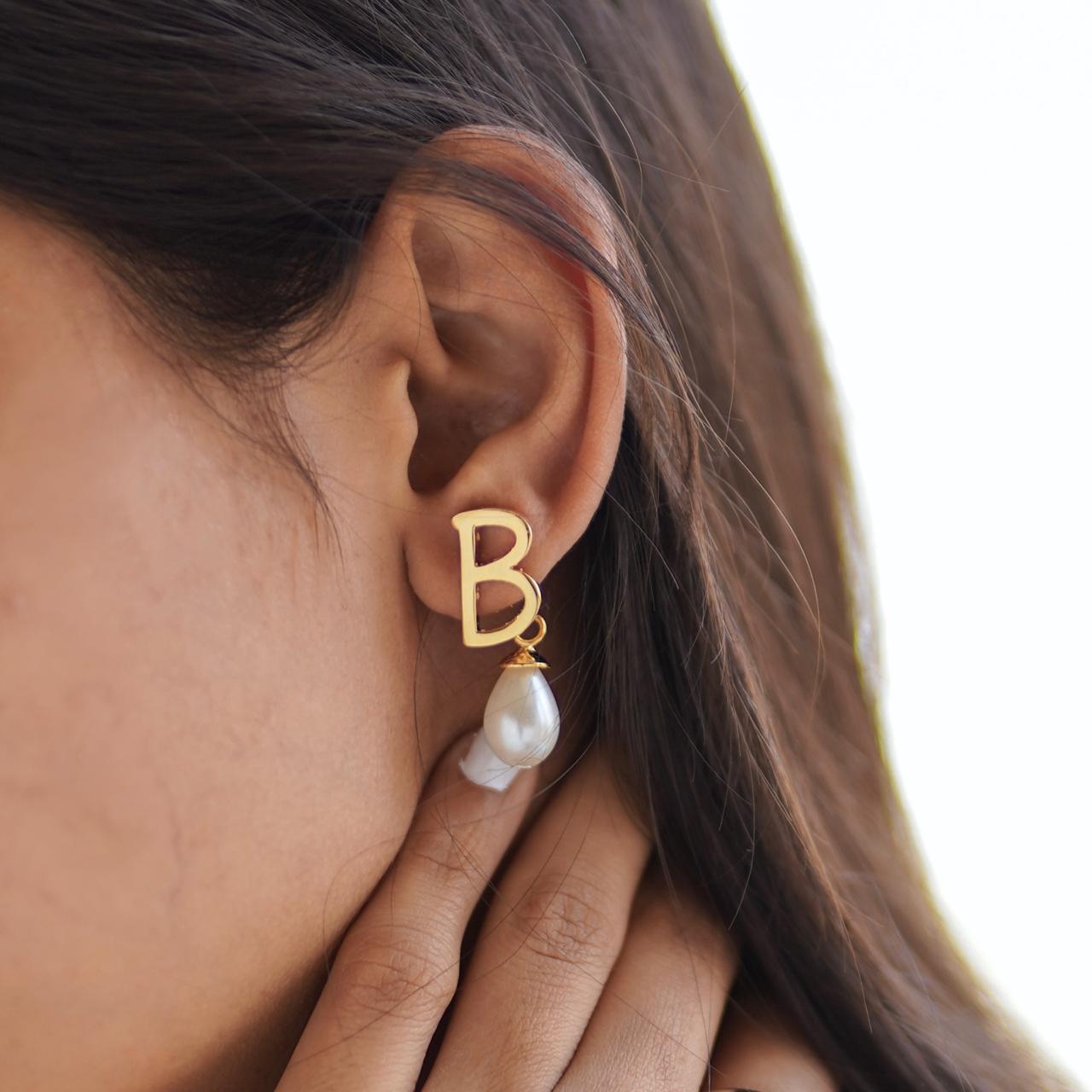 Pearl Initial Earrings