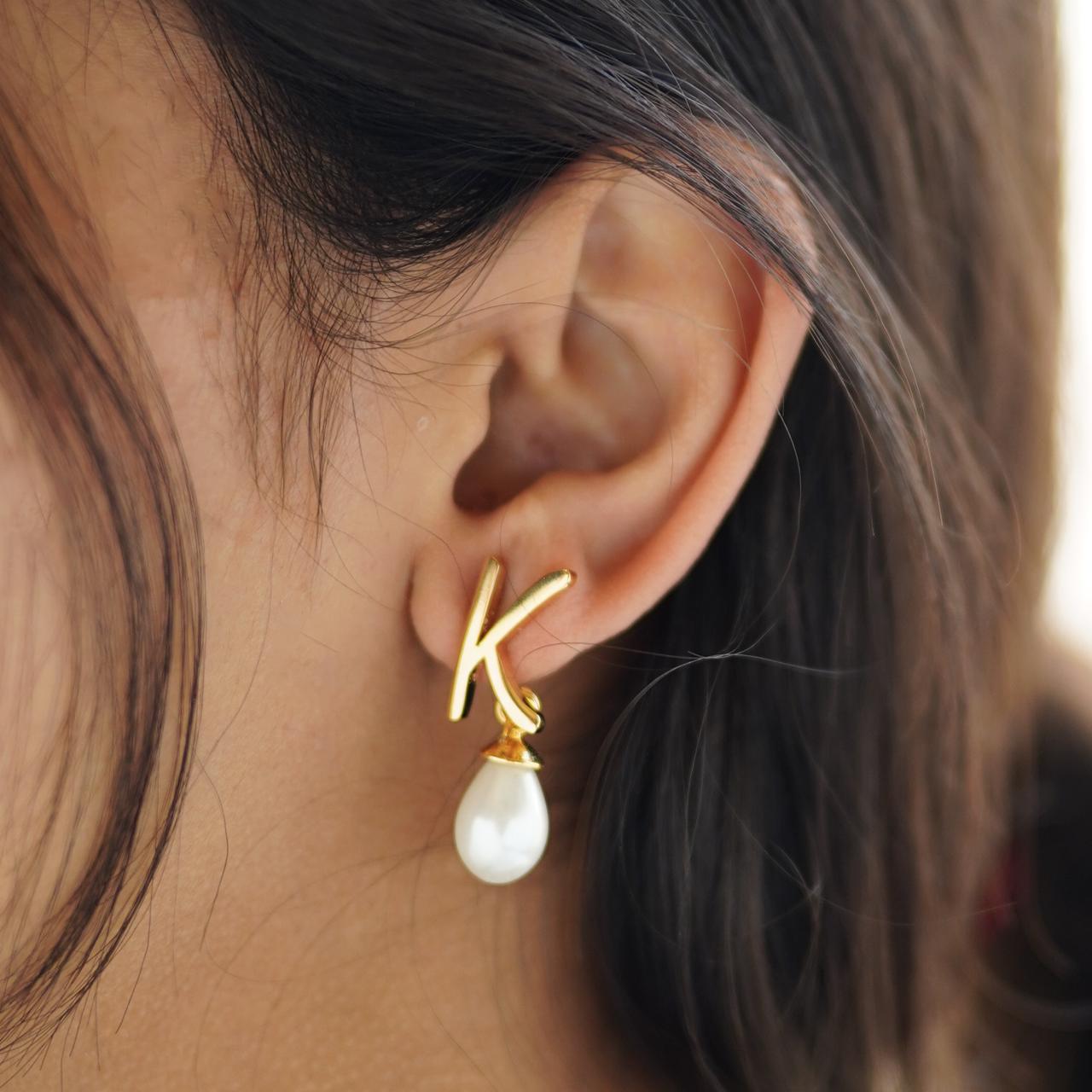 Pearl Initial Earrings