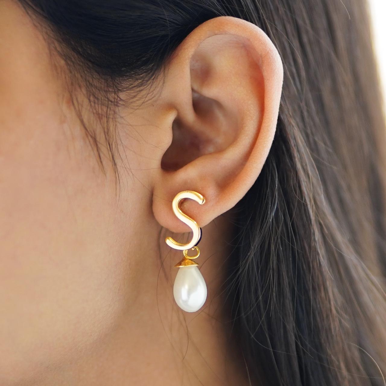 Pearl Initial Earrings
