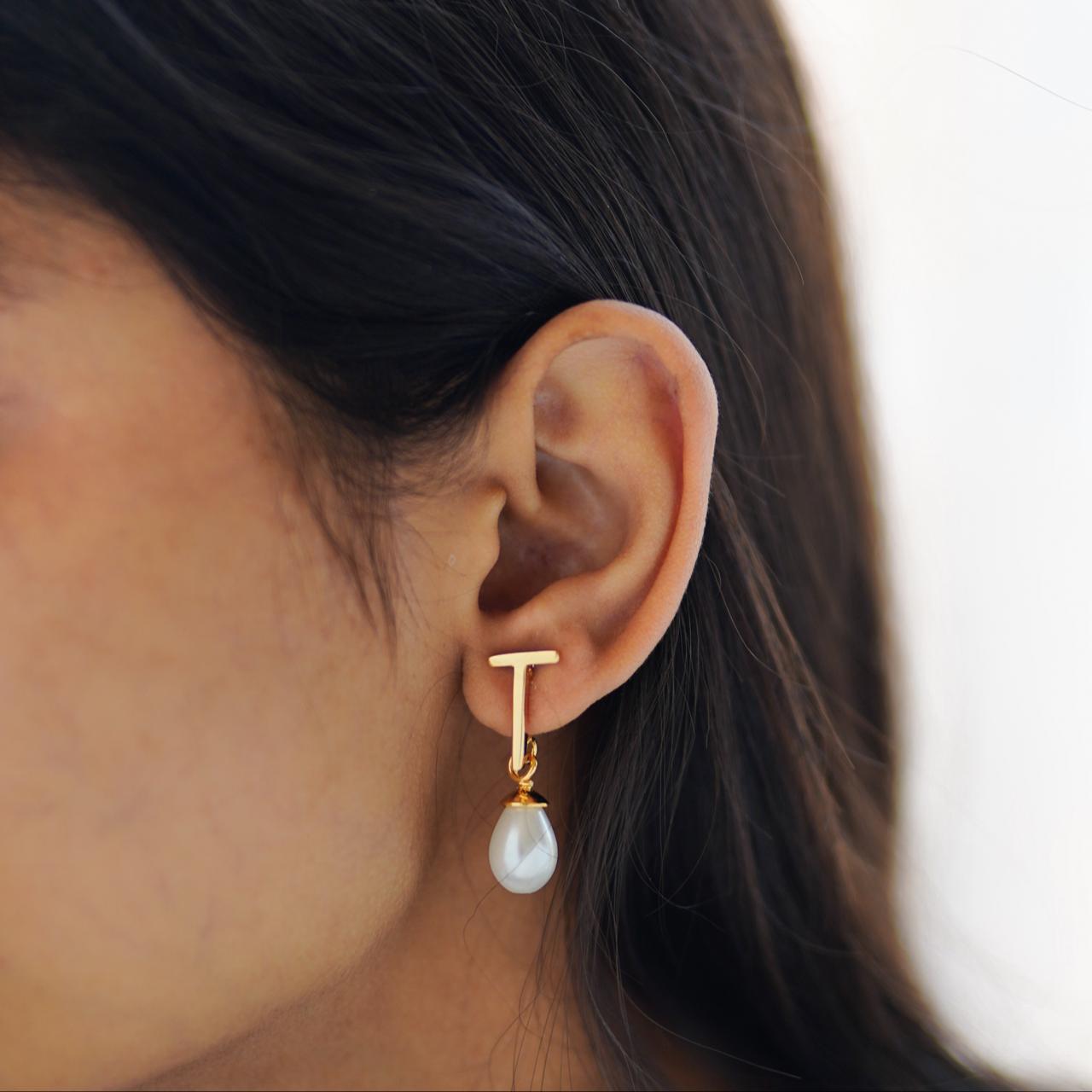 Pearl Initial Earrings