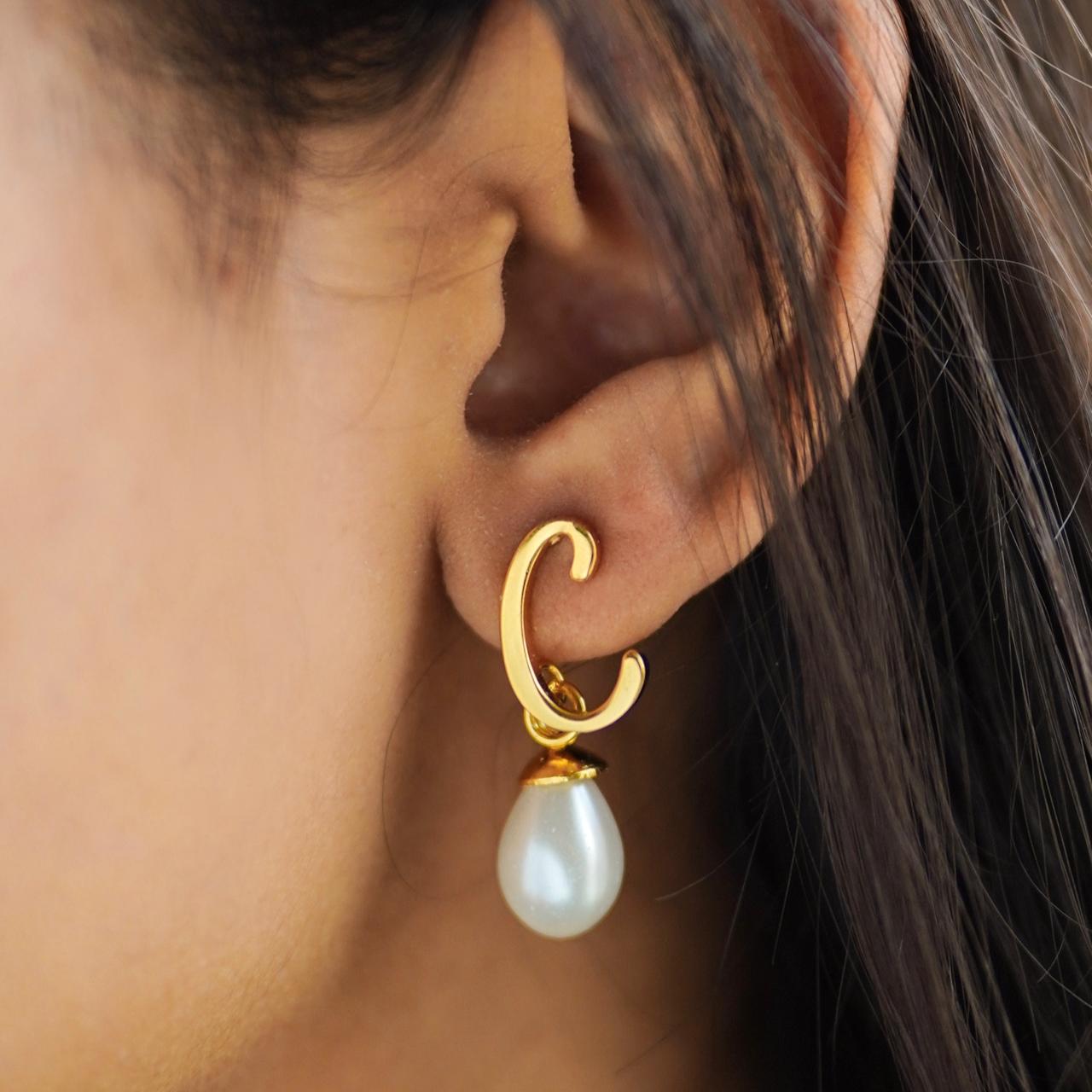 Pearl Initial Earrings