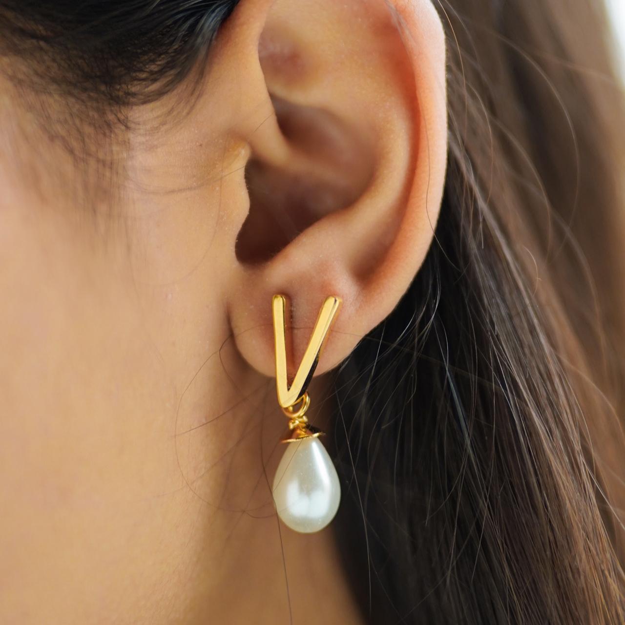 Pearl Initial Earrings
