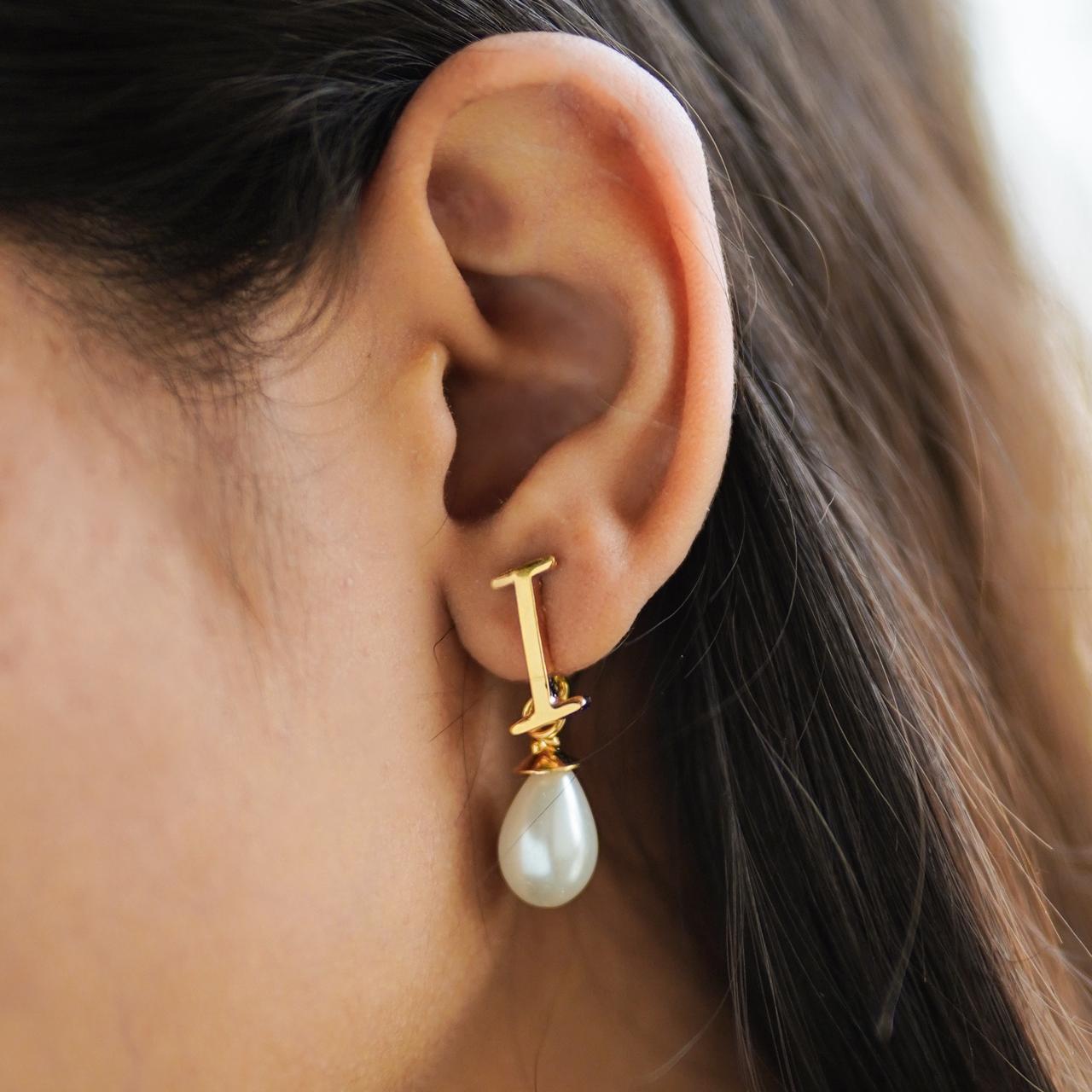 Pearl Initial Earrings