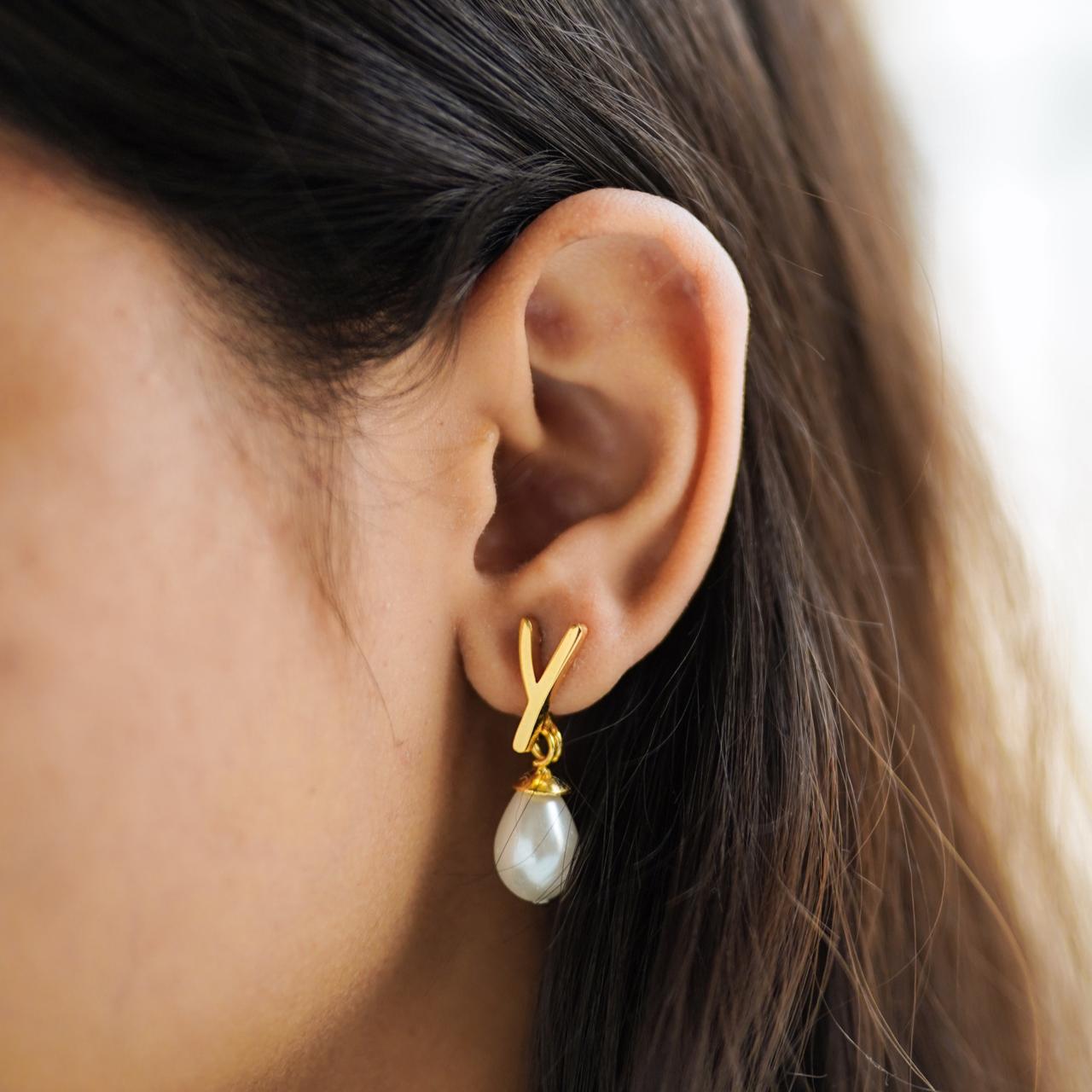 Pearl Initial Earrings