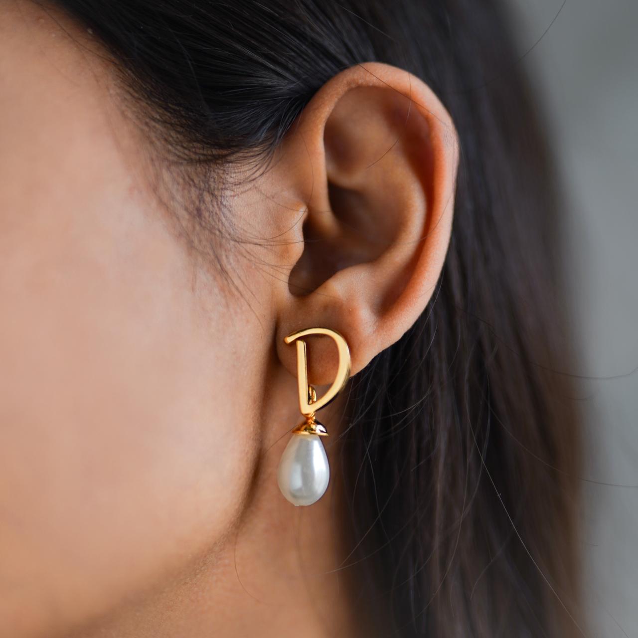 Pearl Initial Earrings