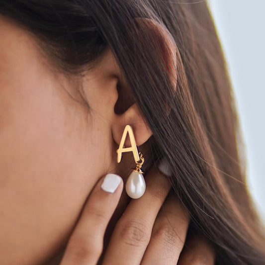 Pearl Initial Earrings