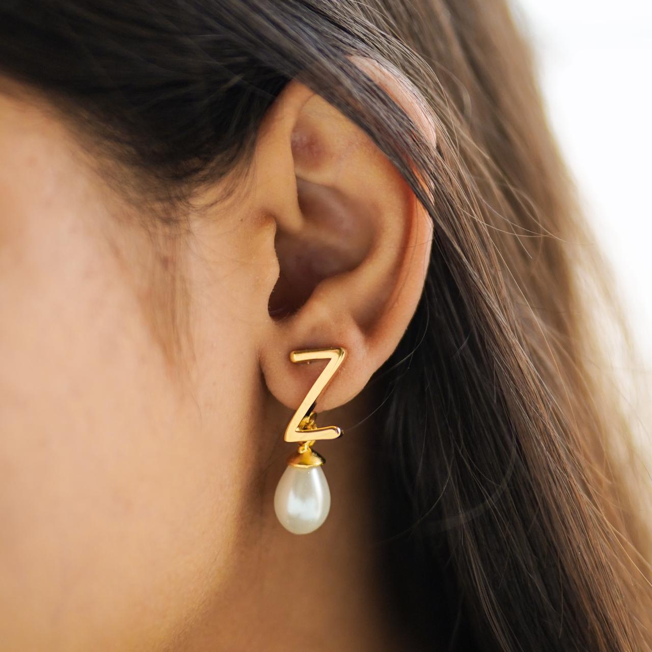 Pearl Initial Earrings