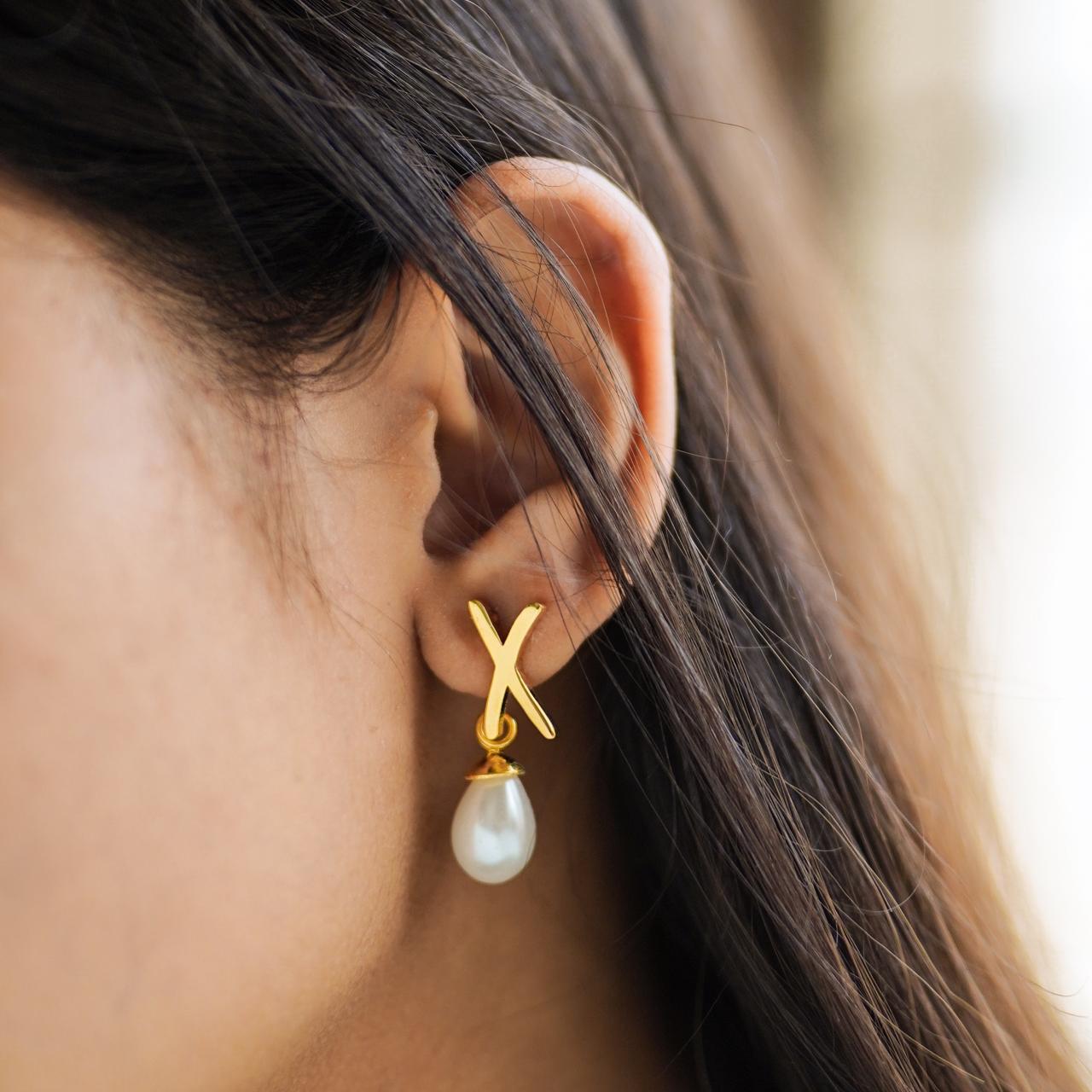 Pearl Initial Earrings