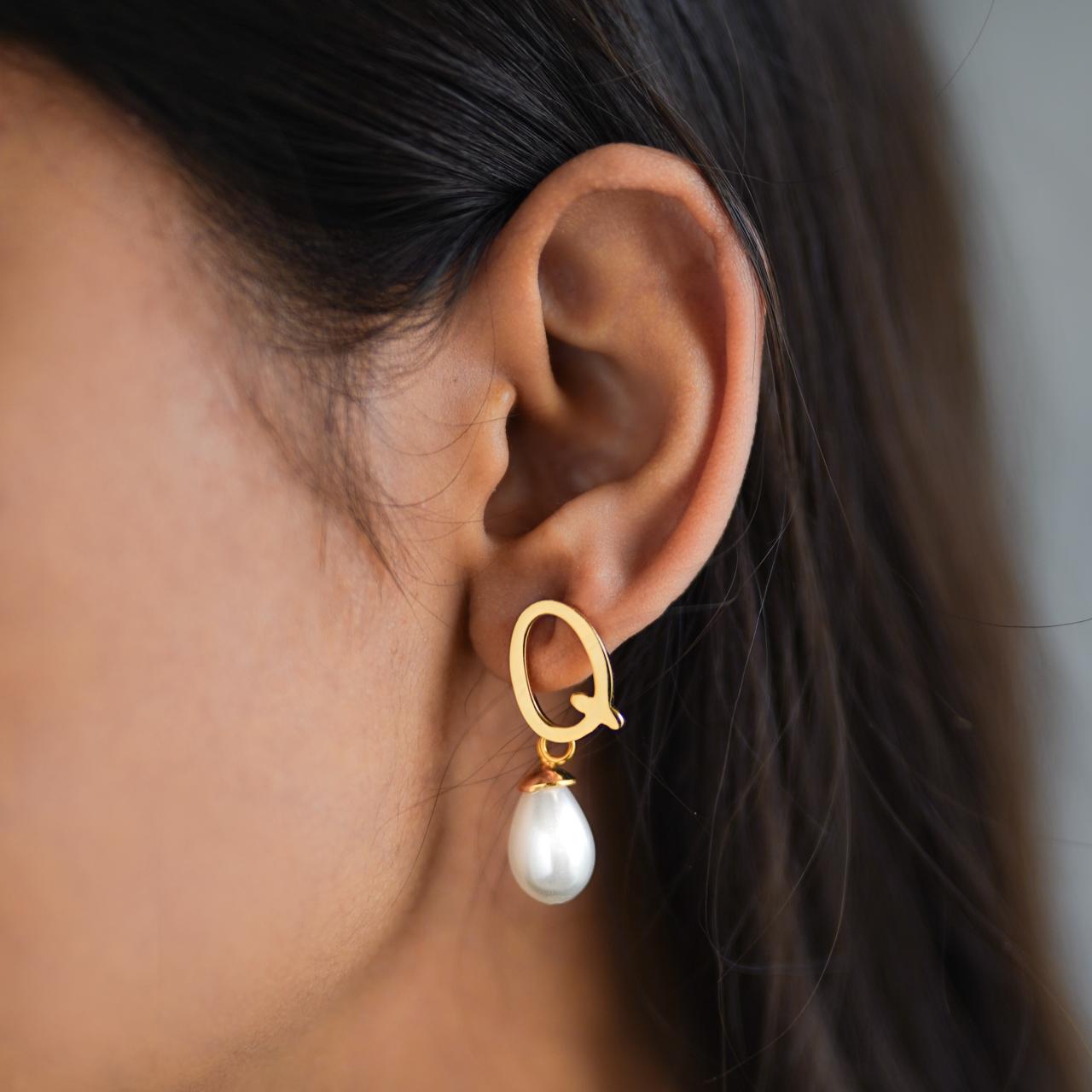 Pearl Initial Earrings